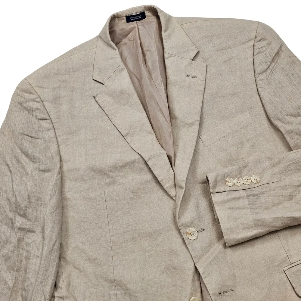 Saddlebred Blazer Mens 42S Beige Linen Two Button Coastal Old Money Preppy